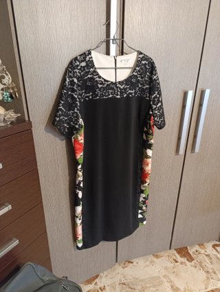 Abito CARLA GIBSON pizzo floreale nero taglia L