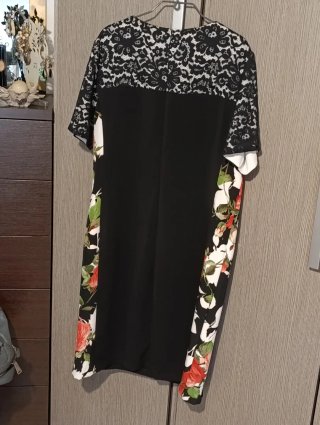 Abito CARLA GIBSON pizzo floreale nero taglia L