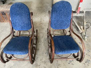 2 Butacas Mecedoras Antiguas Tela Azul