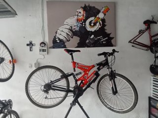 Bicicleta de montaña roja y negra