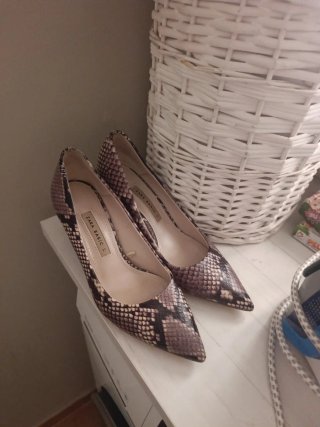 Zapatos Zara Tacón Serpiente Marrón/Gris