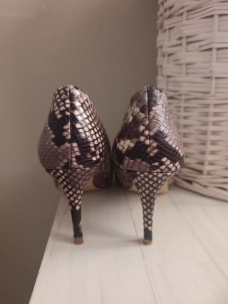 Zapatos Zara Tacón Serpiente Marrón/Gris