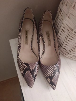 Zapatos Zara Tacón Serpiente Marrón/Gris