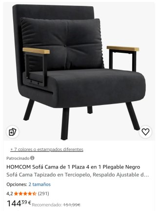 Sillón cama negro con cojín