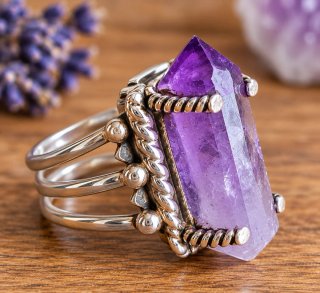 Anillo Boho Amatista Natural Ajustablely