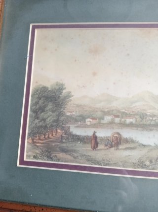 Cuadro paisaje río y barcos