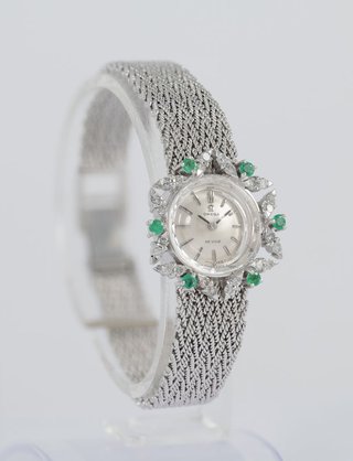 Omega De Ville White Gold 18k Diamonds and Emerald