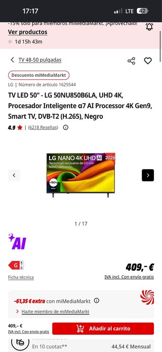 LG NANO 4K UHD AI NU85B 50 126cm NUEVO PRECINTADO