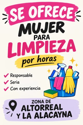 Limpieza por horas, zona Altorreal/ Alcayna
