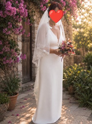 Traje de novia y velo con sandalias