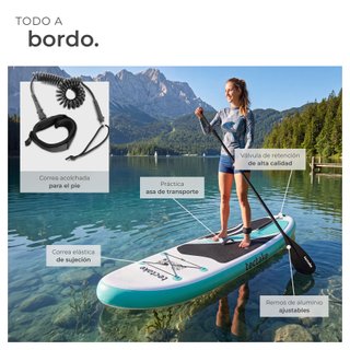 Tabla paddle surf hinchable, material drop-stitch, blanco/turquesa