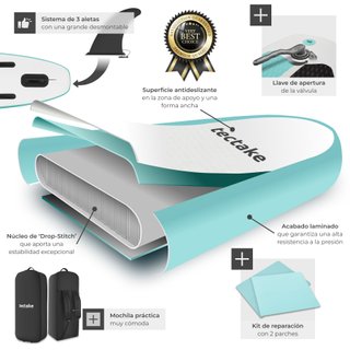 Tabla paddle surf hinchable, material drop-stitch, blanco/turquesa