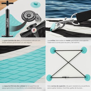Tabla paddle surf hinchable, material drop-stitch, blanco/turquesa
