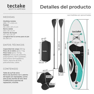 Tabla paddle surf hinchable, material drop-stitch, blanco/turquesa