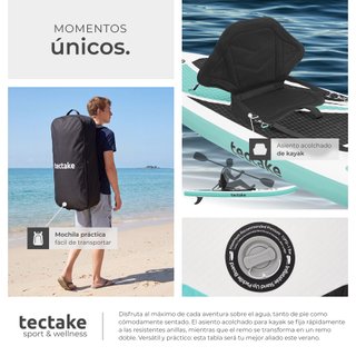 Tabla paddle surf hinchable, material drop-stitch, blanco/turquesa