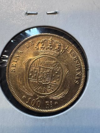 Moneda Oro 22 K Isabel II año 1859 -100 Reales