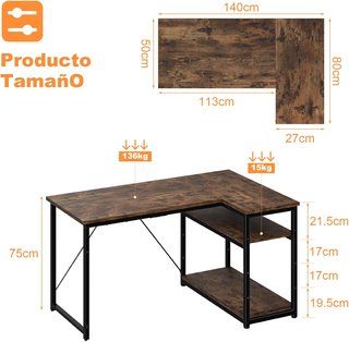 Escritorio mesa en L 140cm reversible industrial
