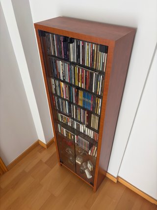 Mueble Estantería CD/DVD de madera y cristal