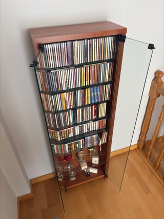 Mueble Estantería CD/DVD de madera y cristal