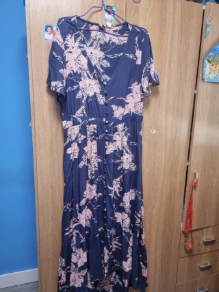 Vestido largo floral azul y rosa
