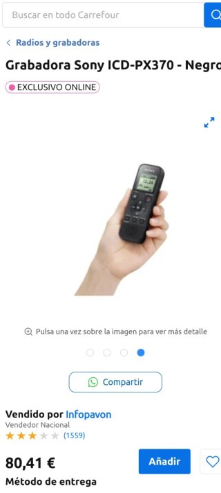 Grabadora de voz Sony LCD PX370