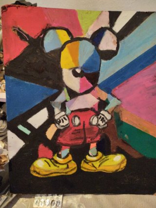 Pintura acrílica Mickey Mouse abstracta