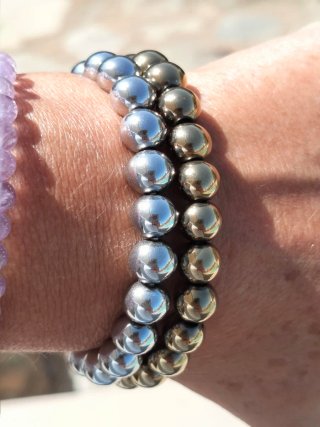 Par Pulseras Hematita Dorada y Plateada