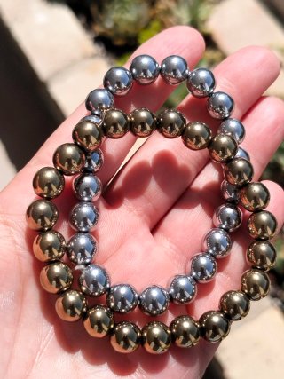 Par Pulseras Hematita Dorada y Plateada