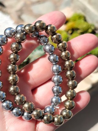 Par Pulseras Hematita Dorada y Plateada