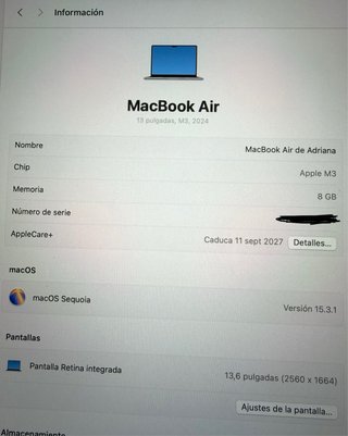 MacBook Air M3, 512GB, 13,6 pulgadas