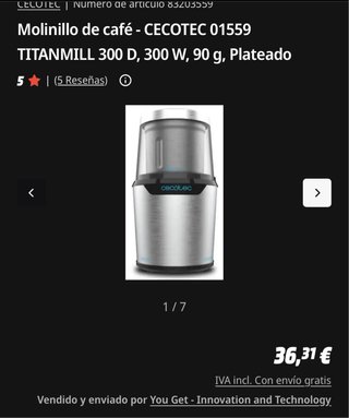 Molinillo Cecotec TitanMill 300 DuoClean