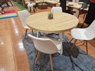 Mesa redonda extensible 160cm + 4 sillas