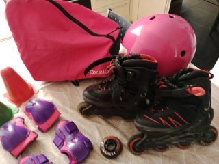 Patines en línea infantiles negros y rojos