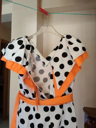 Vestido mujer lunares blanco y naranja