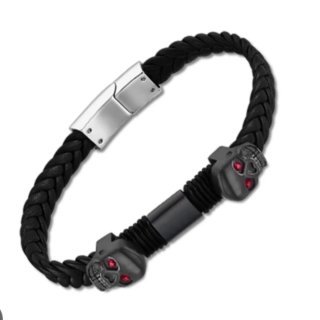 Pulsera Lotus Cuero Negro Calaveras