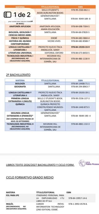 Libros 1 Bachillerato Ciencias