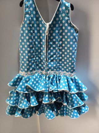 Traje Flamenca Niña Azul Lunares talla 5/6 años