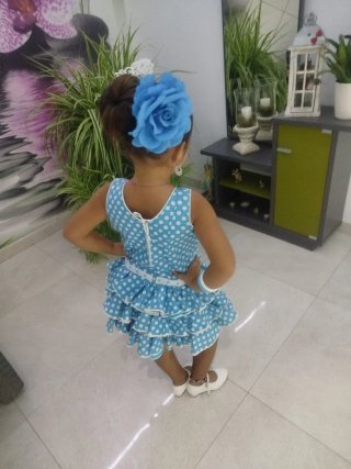 Traje Flamenca Niña Azul Lunares talla 5/6 años