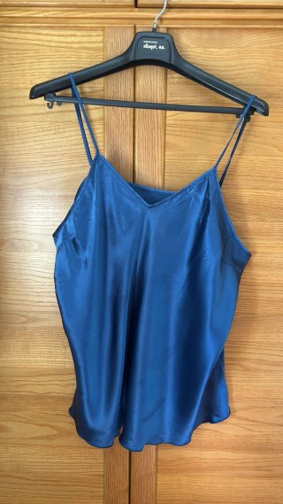 Conjunto Pijama Satén Azul Top Tirantes