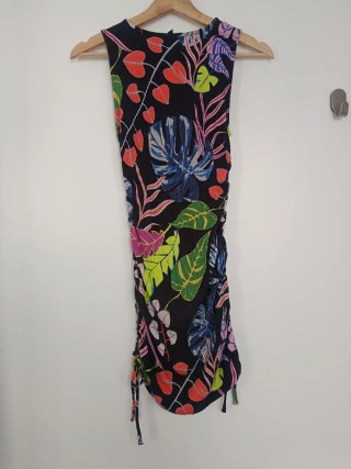 Vestido Desigual Tropical Negro Multicolor