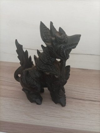 Figura Perro Foo Madera Oscura