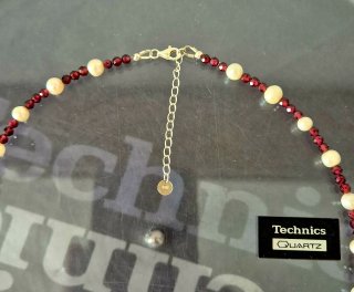 Collar de granate natural AAA, perlas, 925.