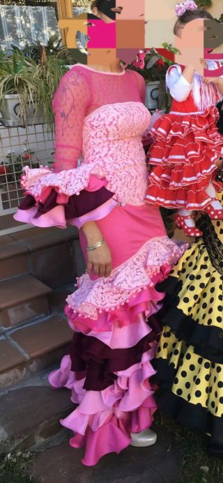 Vestido Flamenca Rosa Volantes hecho a mano