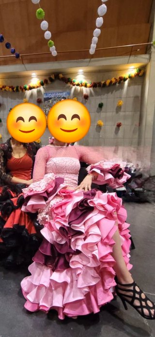Vestido Flamenca Rosa Volantes hecho a mano