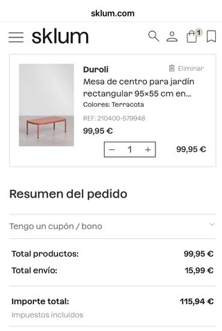Mesa de centro. Sklum. Nueva sin estrenar.