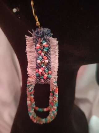 Orecchini Boho Hippy Denim Perline