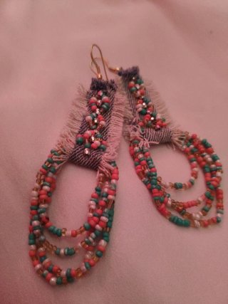Orecchini Boho Hippy Denim Perline