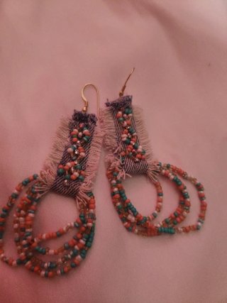 Orecchini Boho Hippy Denim Perline