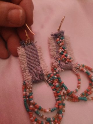 Orecchini Boho Hippy Denim Perline