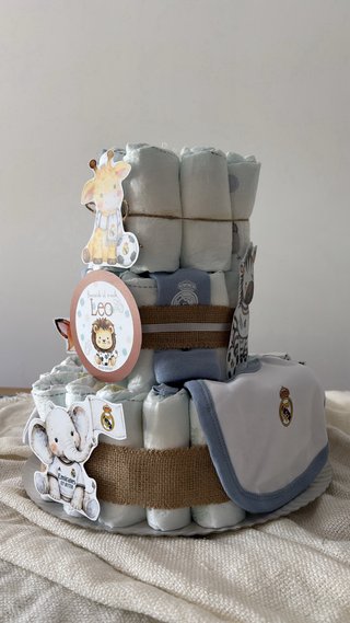 Tarta de pañales temática Real Madrid